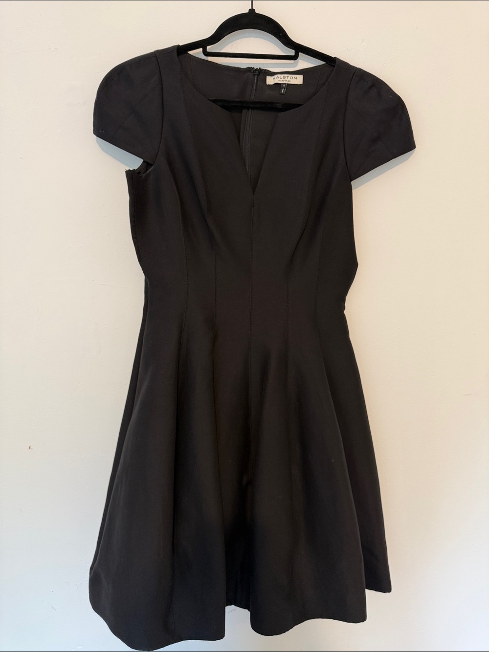 Halston Heritage Black Short-Sleeve Fit-and-Flare Mini Dress
